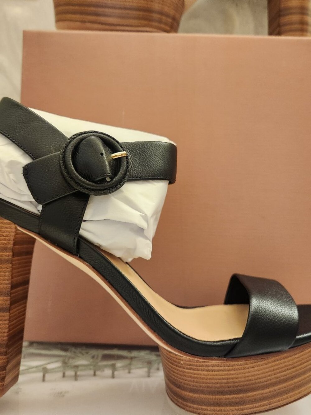 Via Spiga "V-IRA" Platform Heeled Sandals. Black Leather. NIB. Size 11M (Reg)